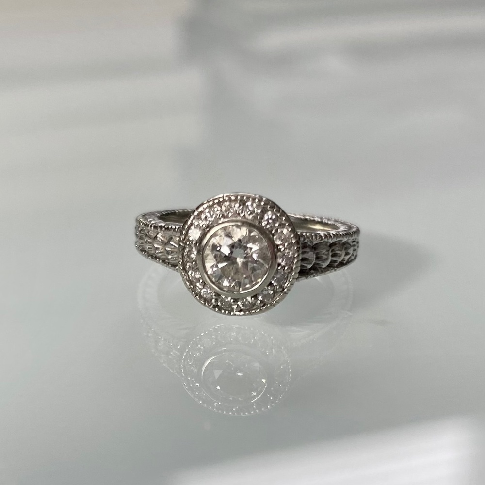Natural Diamond Engagement Ring, 0.53 ct / 14 K white gold, size 6.5